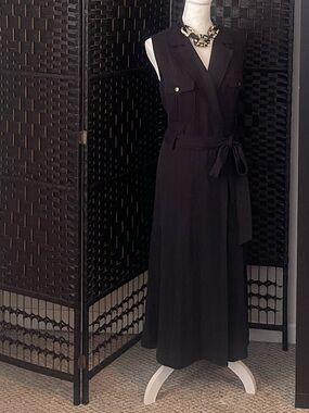 Nine West Sleeveless Black Wrap Belted Dress